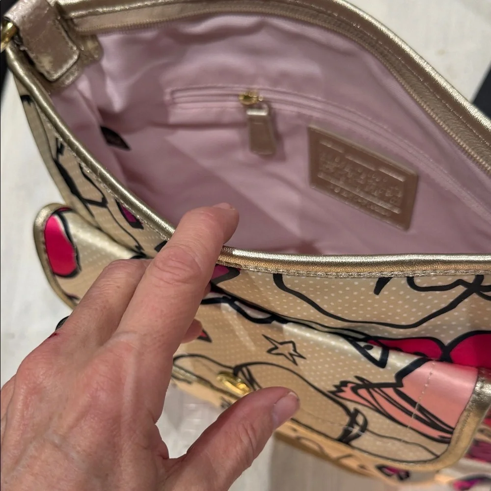 Coach Poppy Beige and Pink Floral Graphic Shoulder Bag